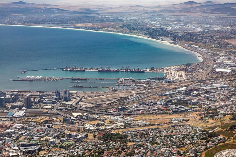 Cape Town harbor below Table Mountain