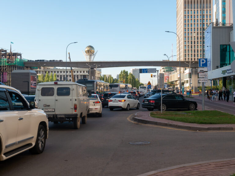 Traffic below the Bayterek monument