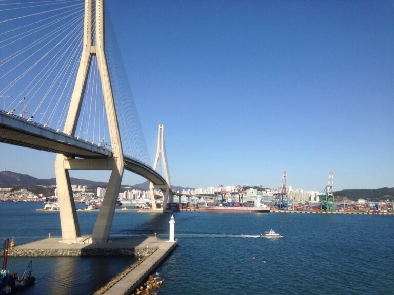Busan Harbor Bridge and container terminal