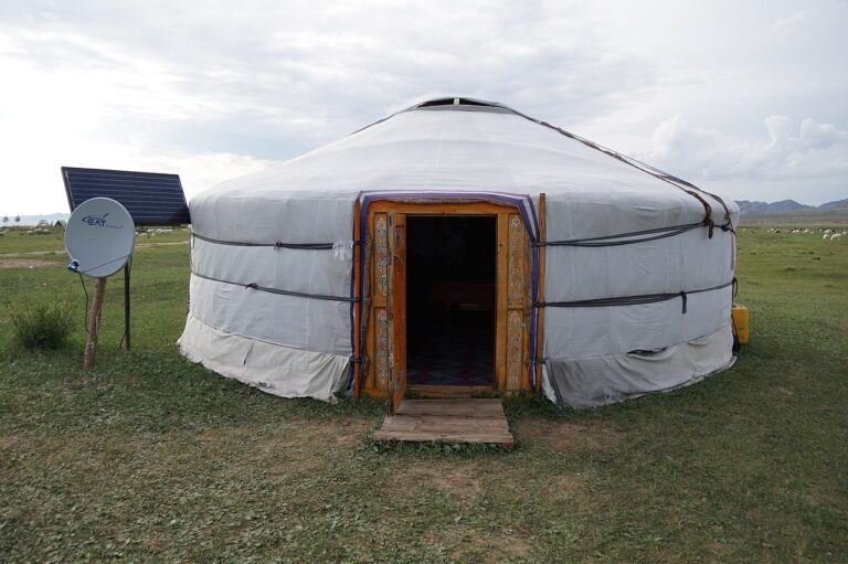 Ger with solar panel and satellite dish