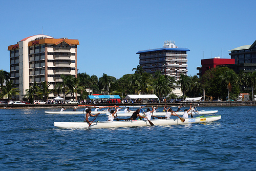 Outrigger canoe team on the Suva waterfront