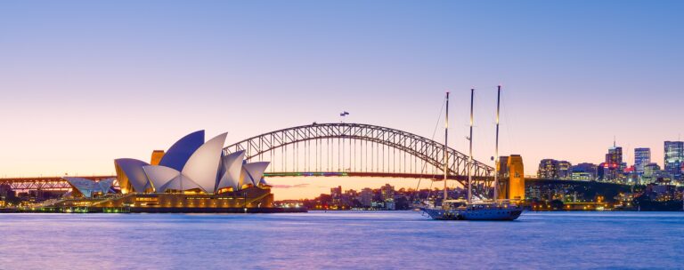 Sydney Opera House and Harbour Bridge at dusk