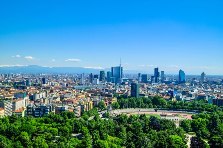 Milan skyline beyond Parco Sempione