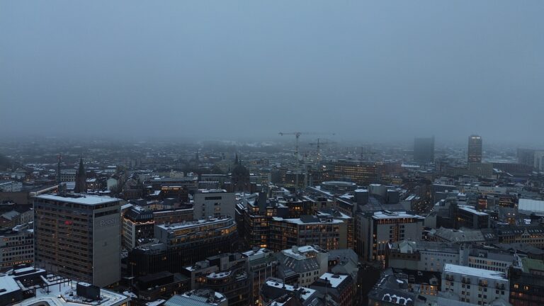 Oslo city center in winter haze