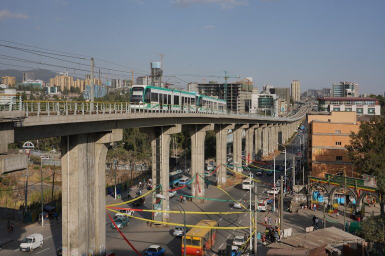 Addis Ababa light rail on an elevated viaduct