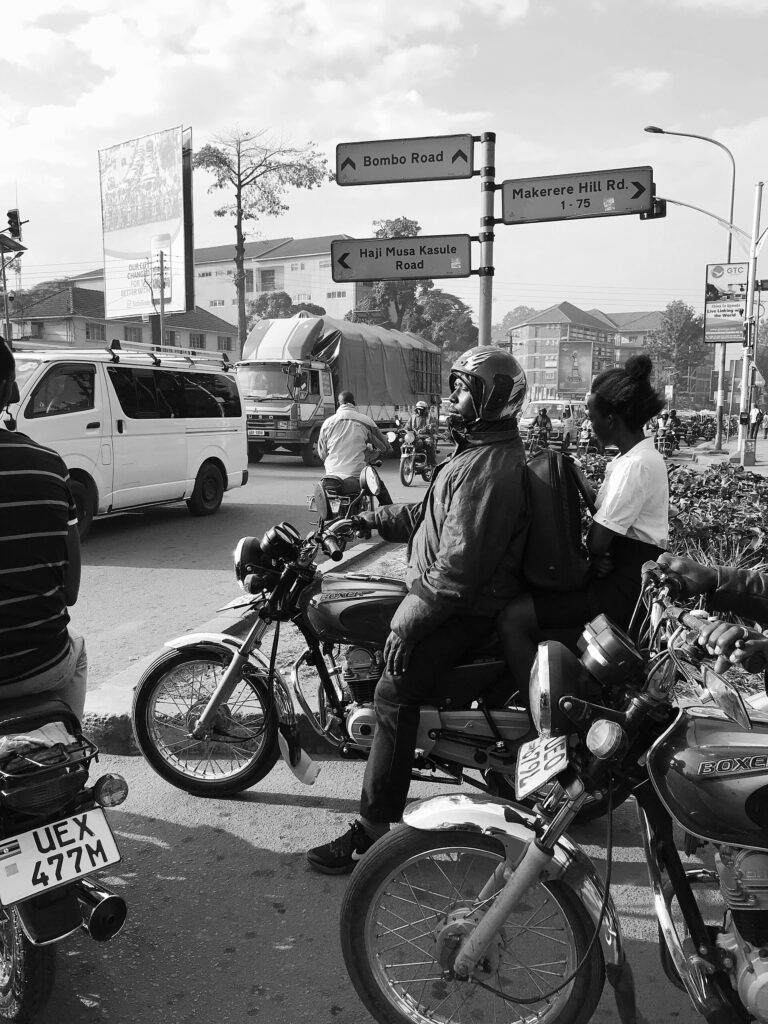 Bodaboda riders at a Kampala junction