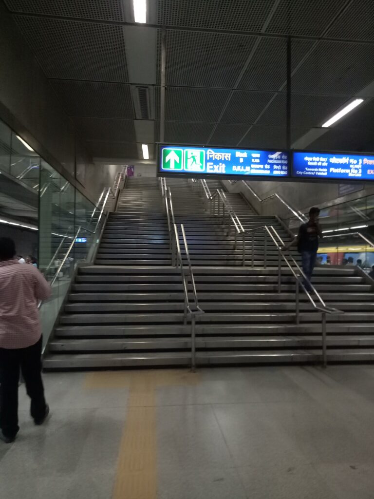 Stairway inside a Delhi Metro station