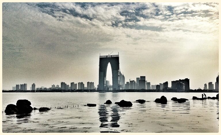 Suzhou skyline over Jinji Lake
