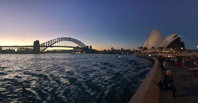 Sydney Opera House and Harbour Bridge at dusk