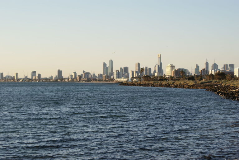 Melbourne skyline across Port Phillip Bay
