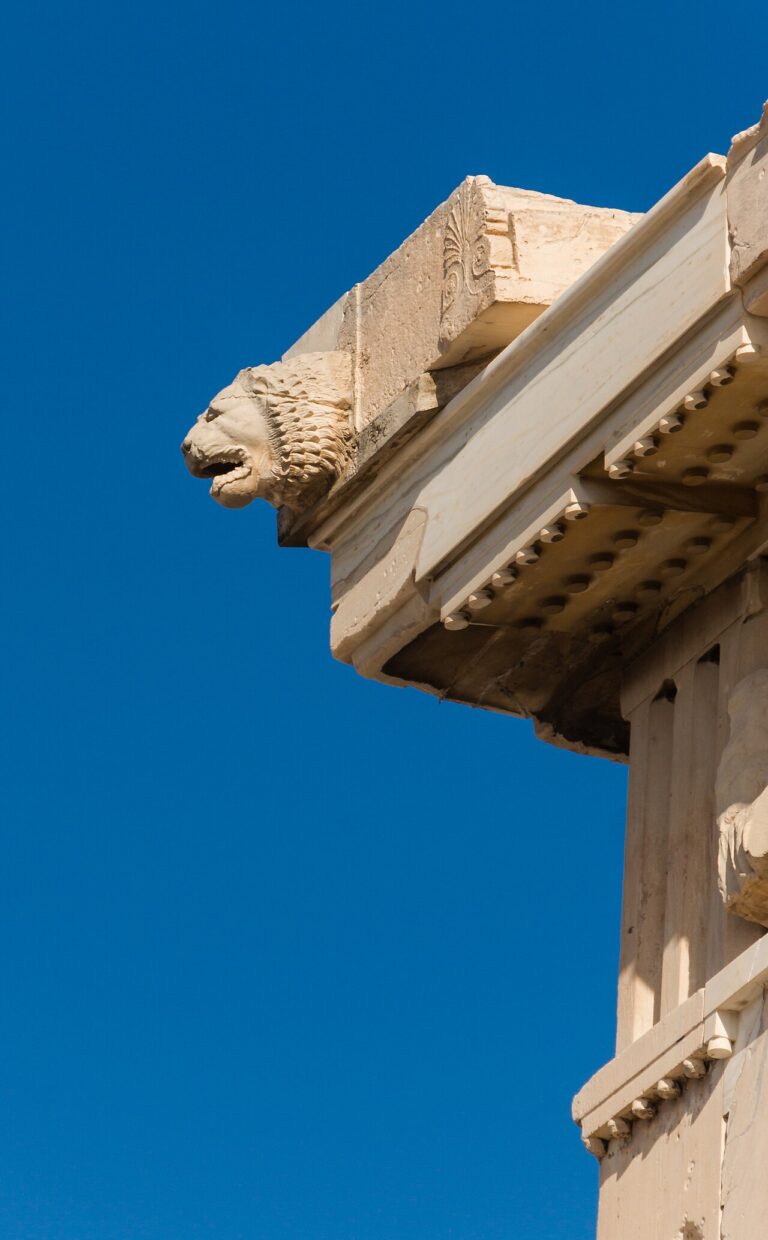 Head of Lion edge Parthenon Acropolis Athens Greece