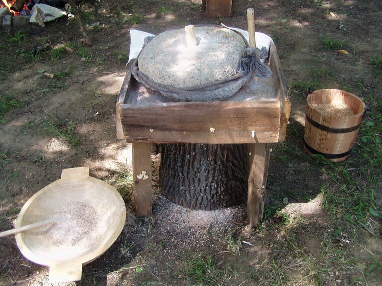 Zemplín Museum in Michalovce Experimental archaeology temporary exhibit Reconstruction of an early medieval quern stone at the "Life in Great Moravia" temporary outdoor exhibition and living history event