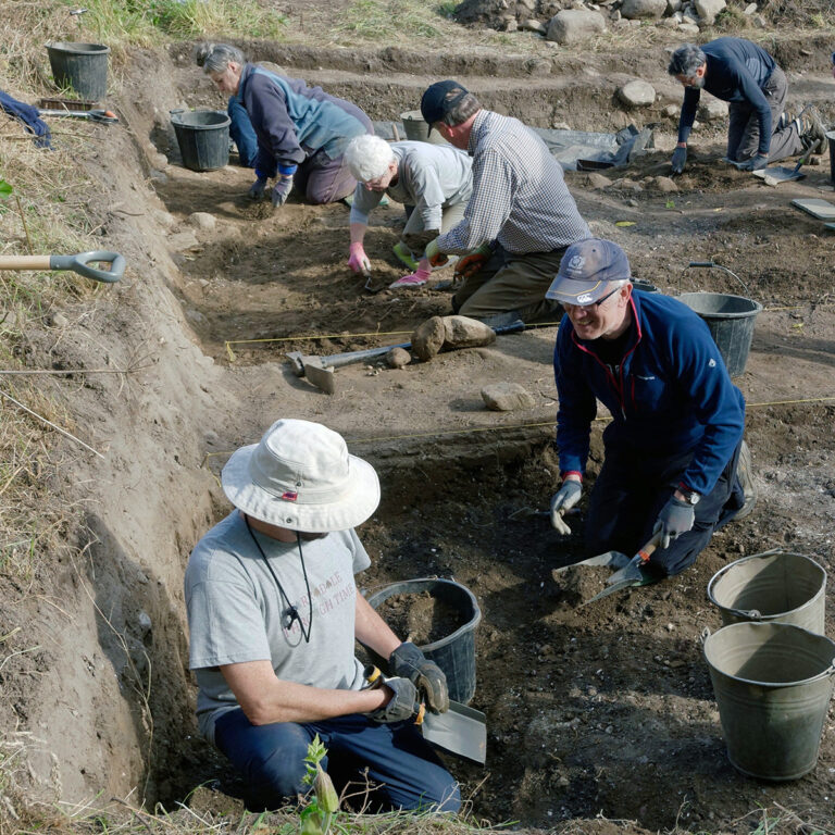 Archaeological dig of a mesolithic shell midden