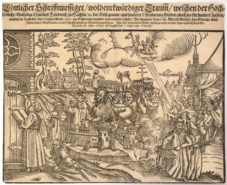 Reformation centenary broadsheet label QS:Len," Reformation centenary broadsheet "label QS:Lde,"Stiche 'Göttlicher Schrifftmessiger'"label QS:Lnl," prent ter herdenking van de reformatie "