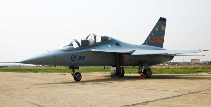 Hongdu L-15 Falcon twin-seat trainer parked on the apron