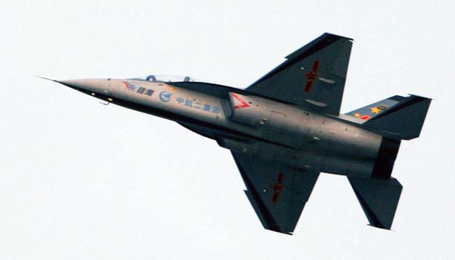 Hongdu L-15 Falcon photographed from below in flight