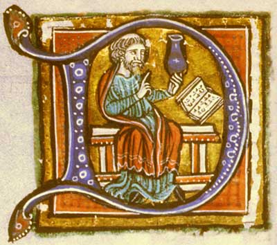 Letter D: physician with flask, Isagoge Johannitii in Tegni Galeni