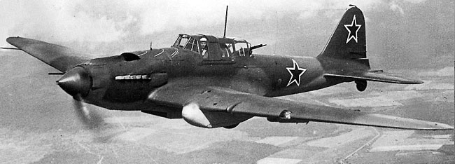 Ilyushin Il-2 Shturmovik in a black-and-white wartime-style image, showing the armored ground-attack aircraft central to Ilyushin's World War II production.