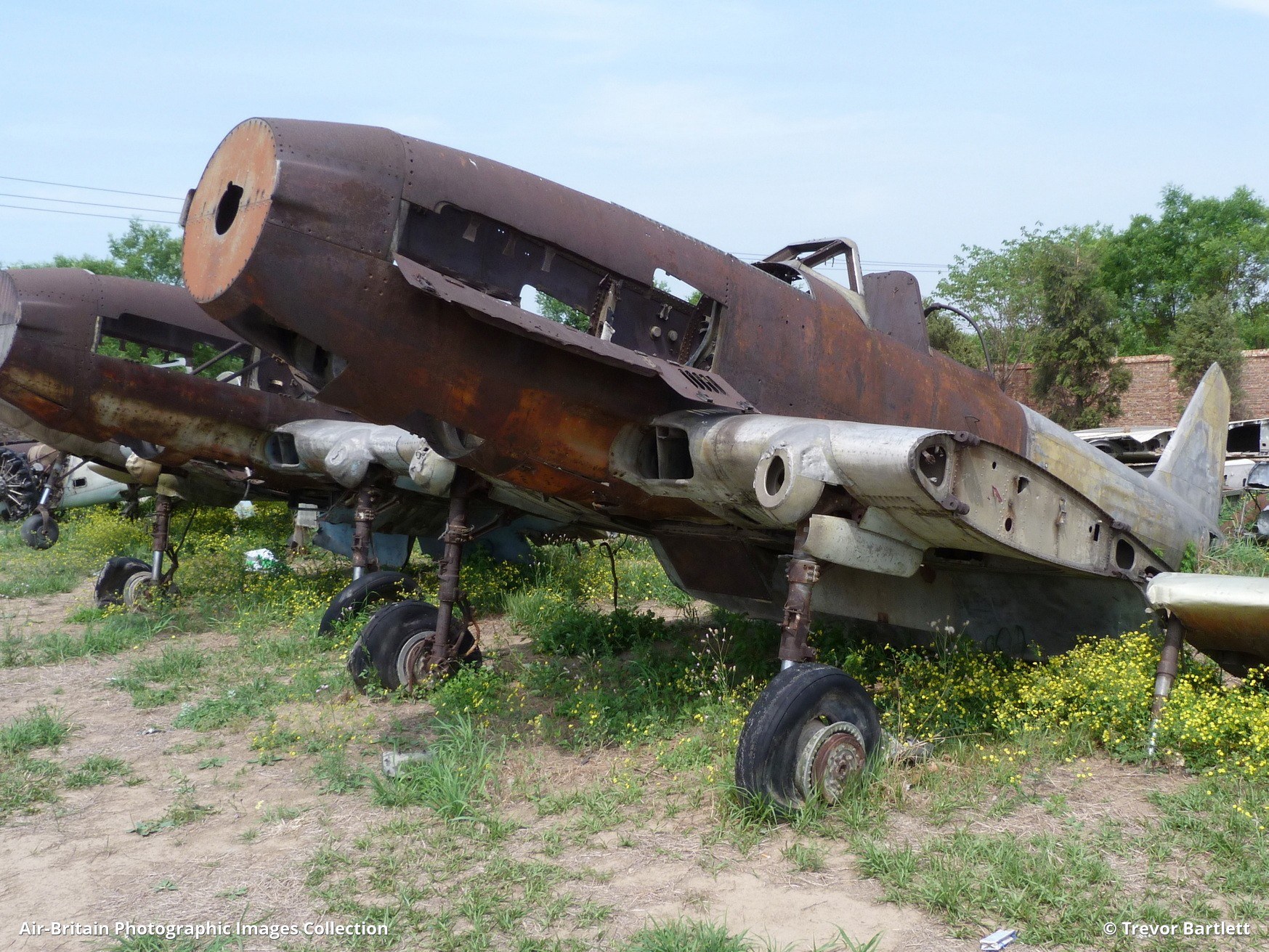 Rusty Ilyushin Il-10 airframe outdoors with engine and propeller removed.