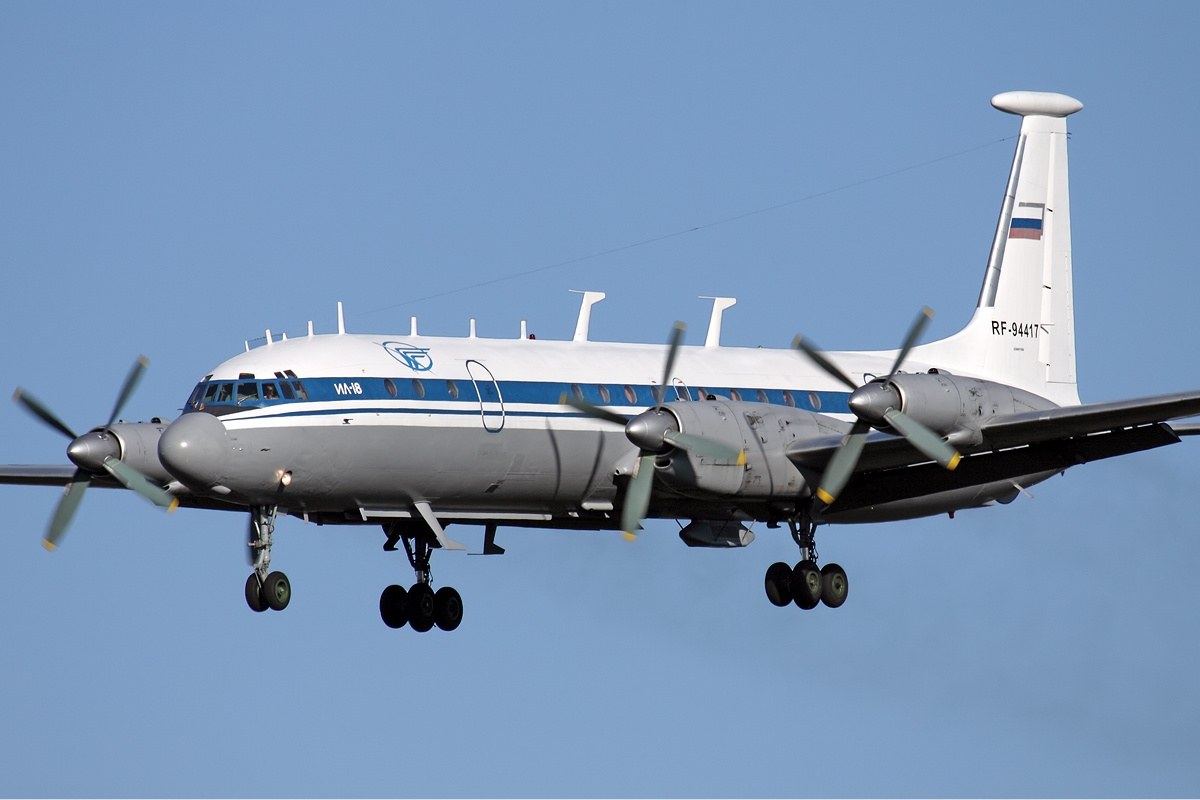 Ilyushin Il-22M RF-94417 flying with landing gear extended.