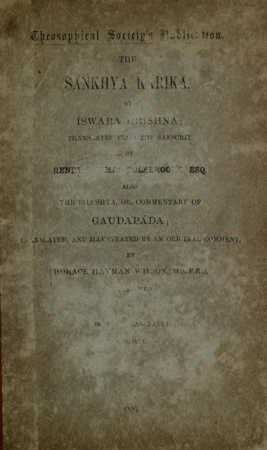 The Sánkhya káriká of Iswara Krishna, Wilson 1887 title page