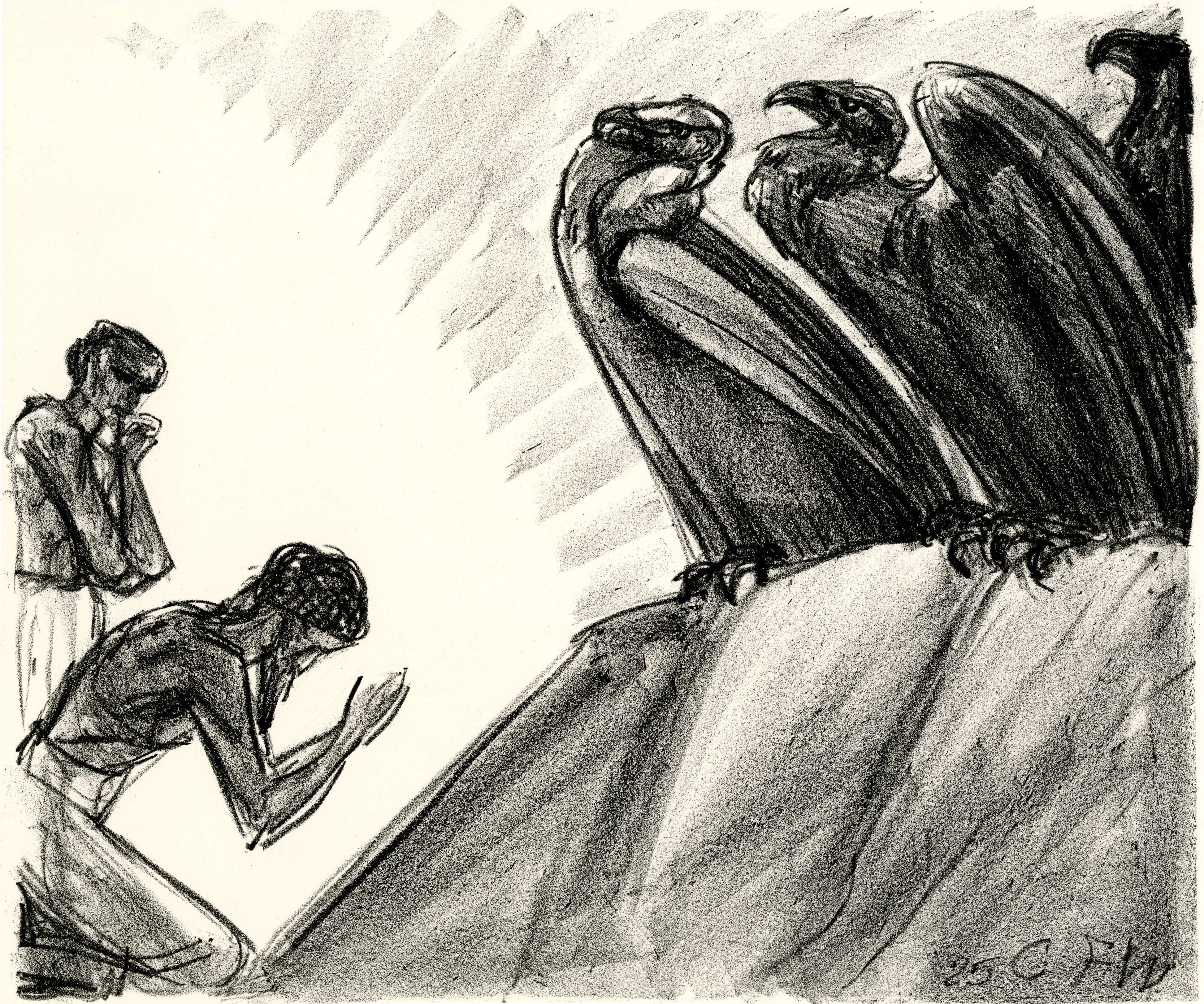 Jaimini and the birds, Charles Freegrove Winzer lithograph
