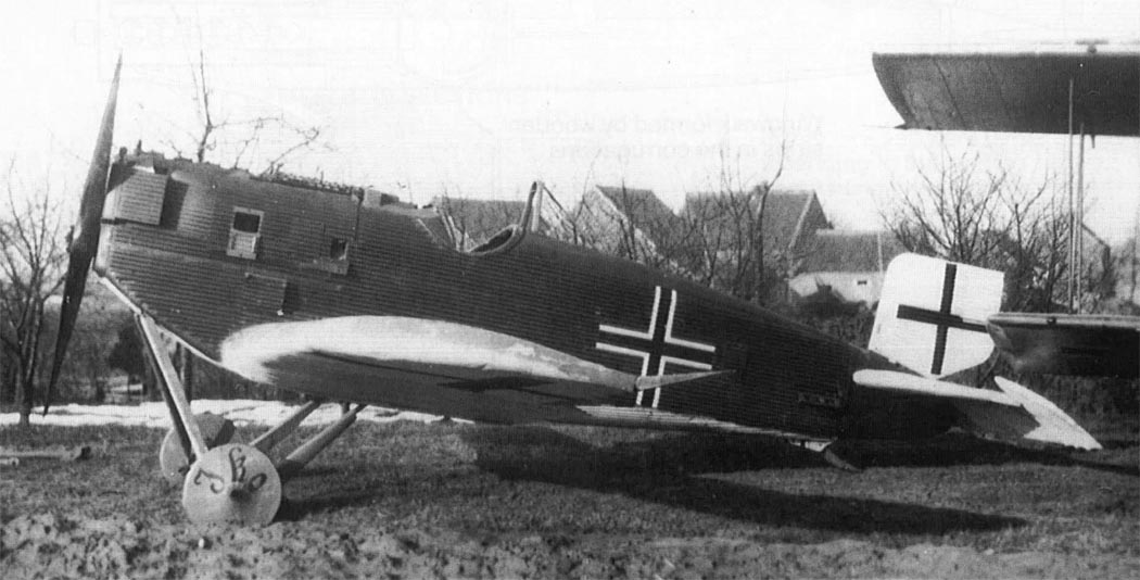 Camouflaged Junkers D.I fighter aircraft parked on the ground