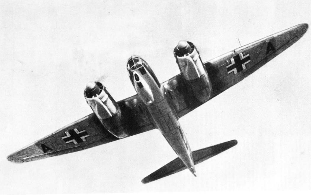 Junkers Ju 88A-4 twin-engine bomber in flight from below