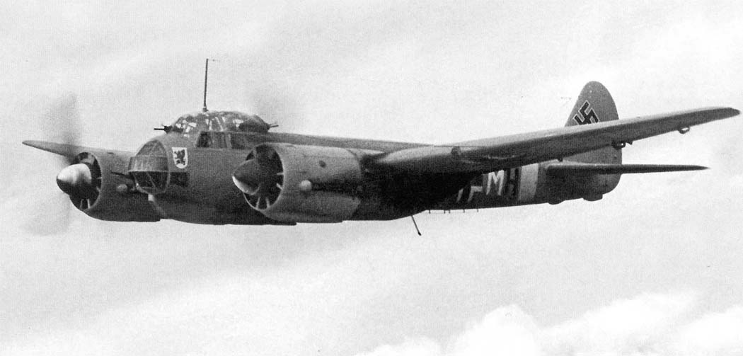 Junkers Ju 88A-4 bomber flying in side profile