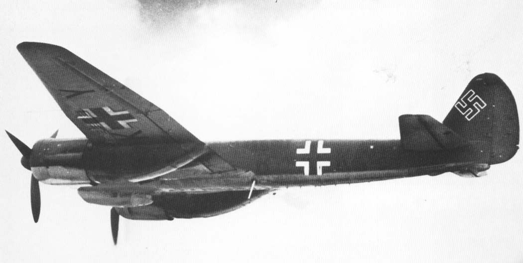 Junkers Ju 88A-4 bomber flying in side view