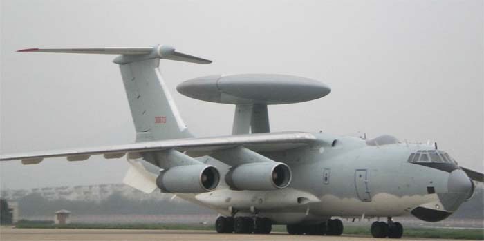 KJ-2000 airborne early warning aircraft taxiing in hazy conditions