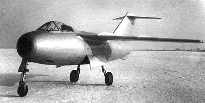 Lavochkin La-15 jet fighter photographed from the front quarter