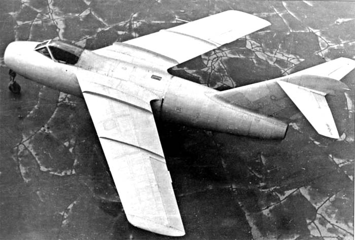 Lavochkin La-15 jet fighter photographed from above
