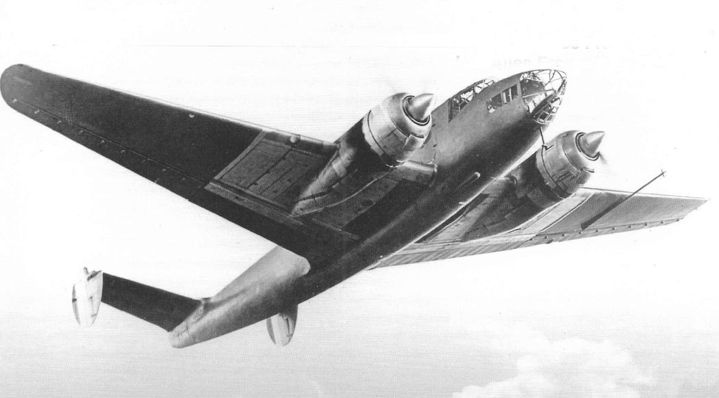LeO 451 twin-engine bomber photographed in flight from below
