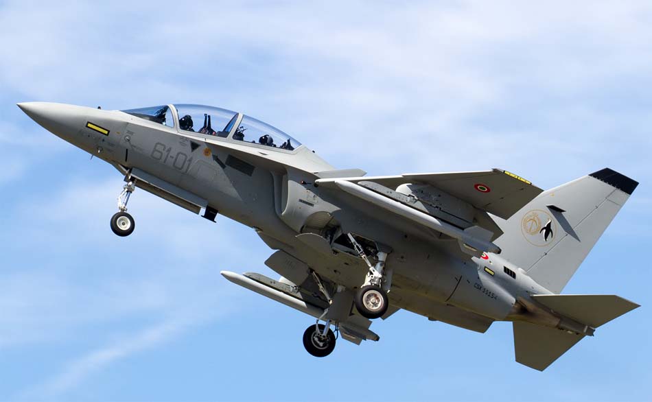 Leonardo M-346 Master advanced jet trainer approaching with landing gear down