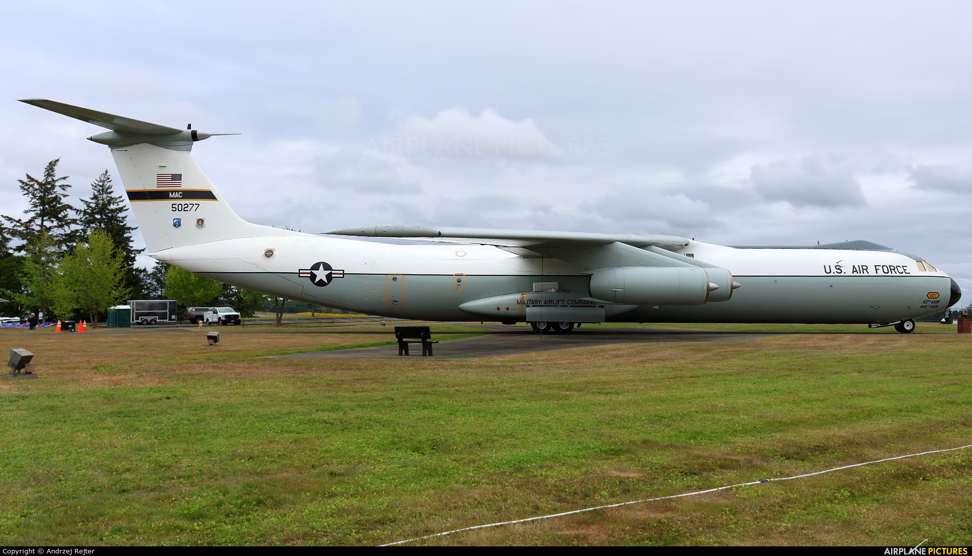 U.S. Air Force C-141 Starlifter MAC 50277 displayed on grass.