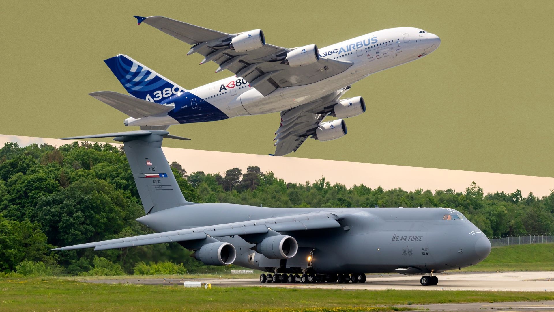 U.S. Air Force C-5 Galaxy with nose raised and forward cargo ramp open.