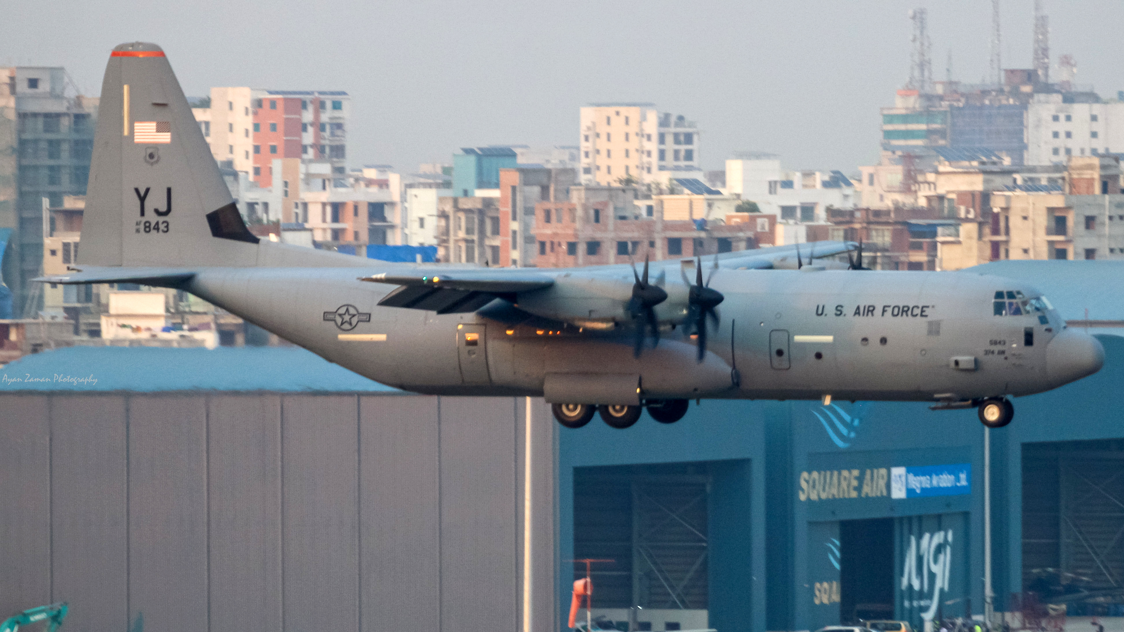 Lockheed Martin C-130J Super Hercules on the ground, showing the four turboprop engines and high-wing military transport configuration.