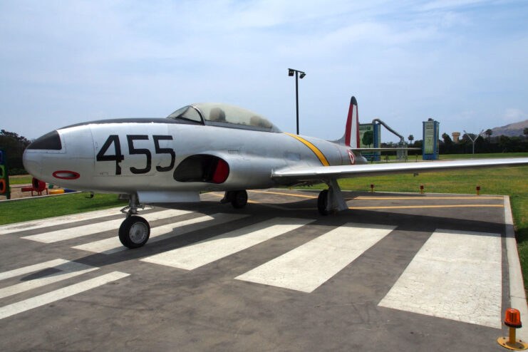 Silver P-80 Shooting Star 455 displayed outdoors with nose intake visible.