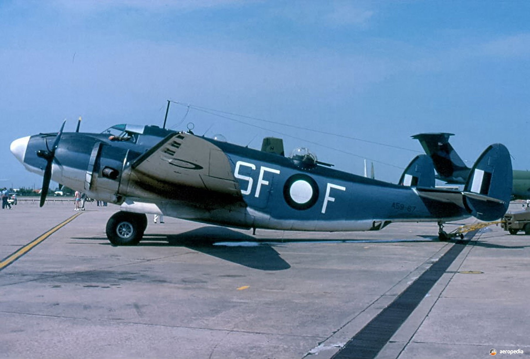 PV-1 Ventura 5F-F parked on a ramp in blue and tan camouflage.