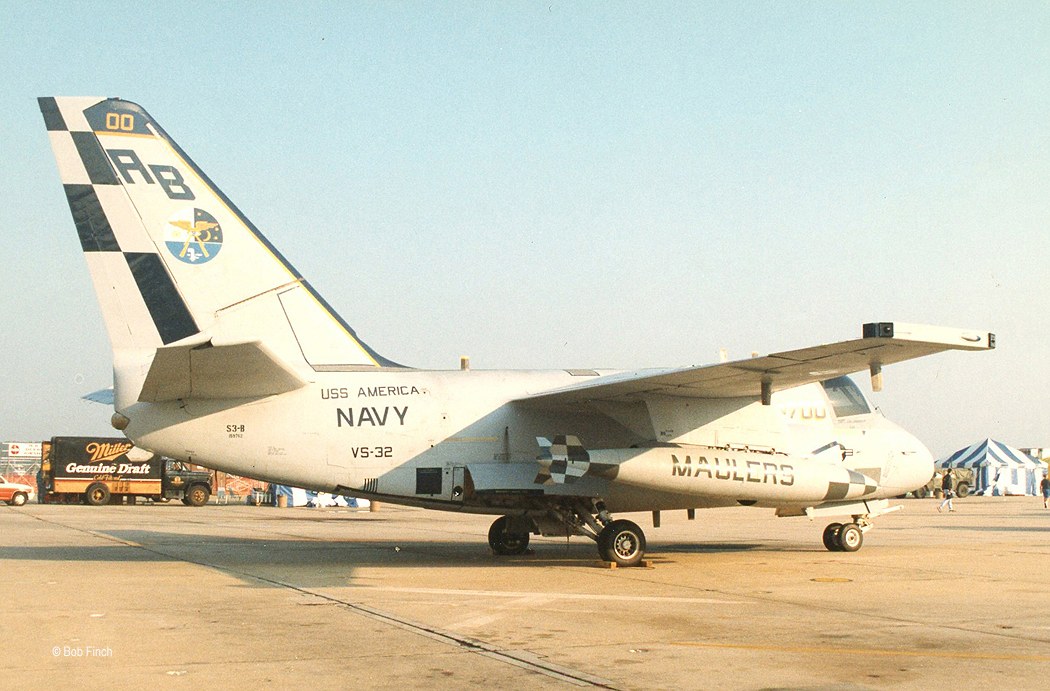 S-3 Viking in VS-32 Maulers markings parked on a ramp.