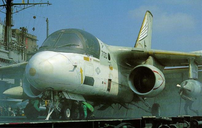 S-3 Viking 700 parked on an aircraft carrier deck with right engine intake visible.