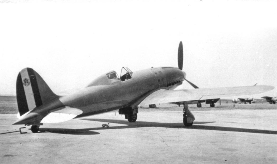 Macchi C.202 Folgore fighter aircraft on the ground in side view