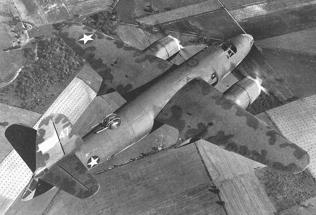 Martin B-26 Marauder overhead flight view