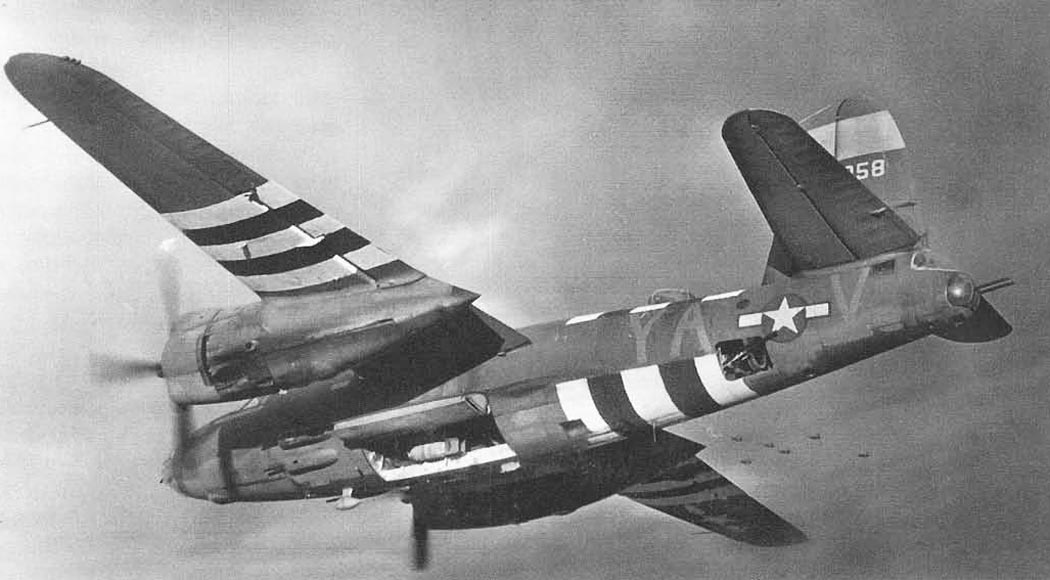 Martin B-26 Marauder with D-Day invasion stripes