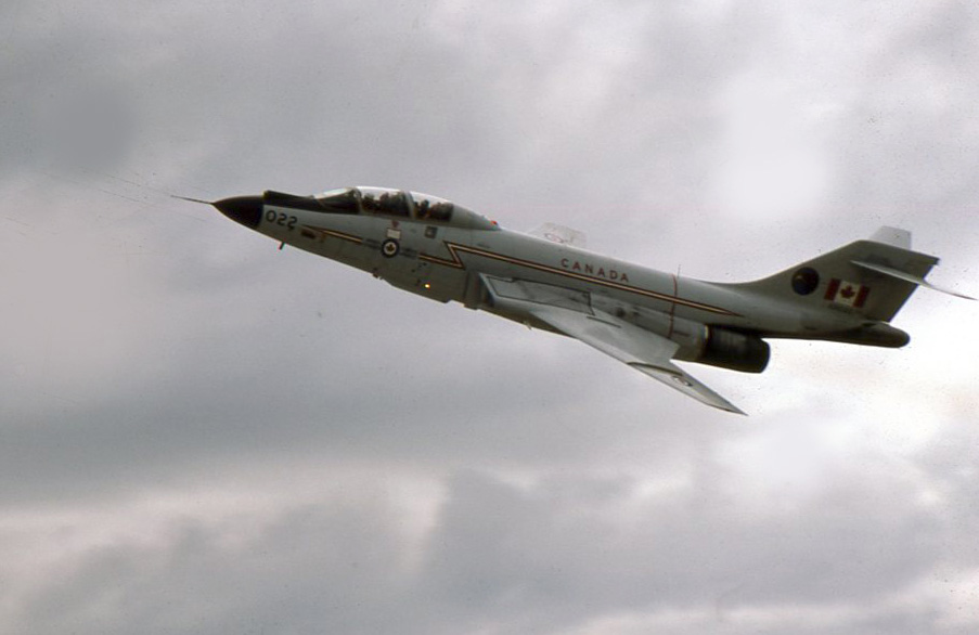 McDonnell CF-101 Voodoo in flight, showing the Canadian-operated version of the F-101 interceptor line built by McDonnell.