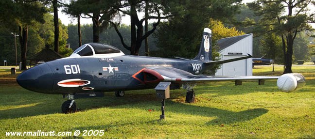 U.S. Navy F2H Banshee numbered 601 displayed outdoors on grass.