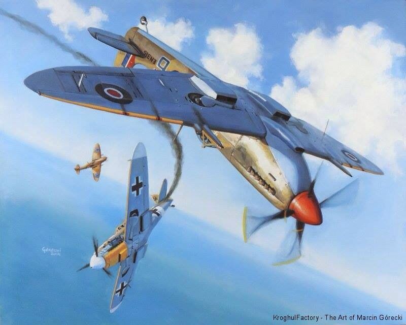 Messerschmitt Bf 109 - Messerschmitt Bf 109 vs Supermarine Spitfire - BFD Aircraft art, Wwii