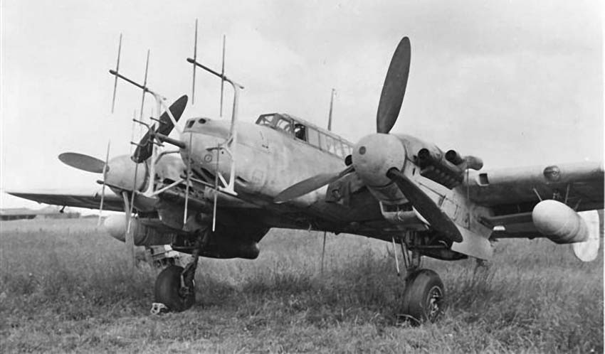 Messerschmitt Bf 110 front view with radar antenna