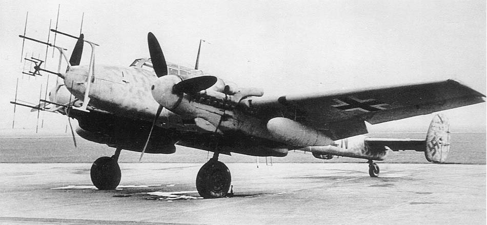 Messerschmitt Bf 110 parked side view on airfield